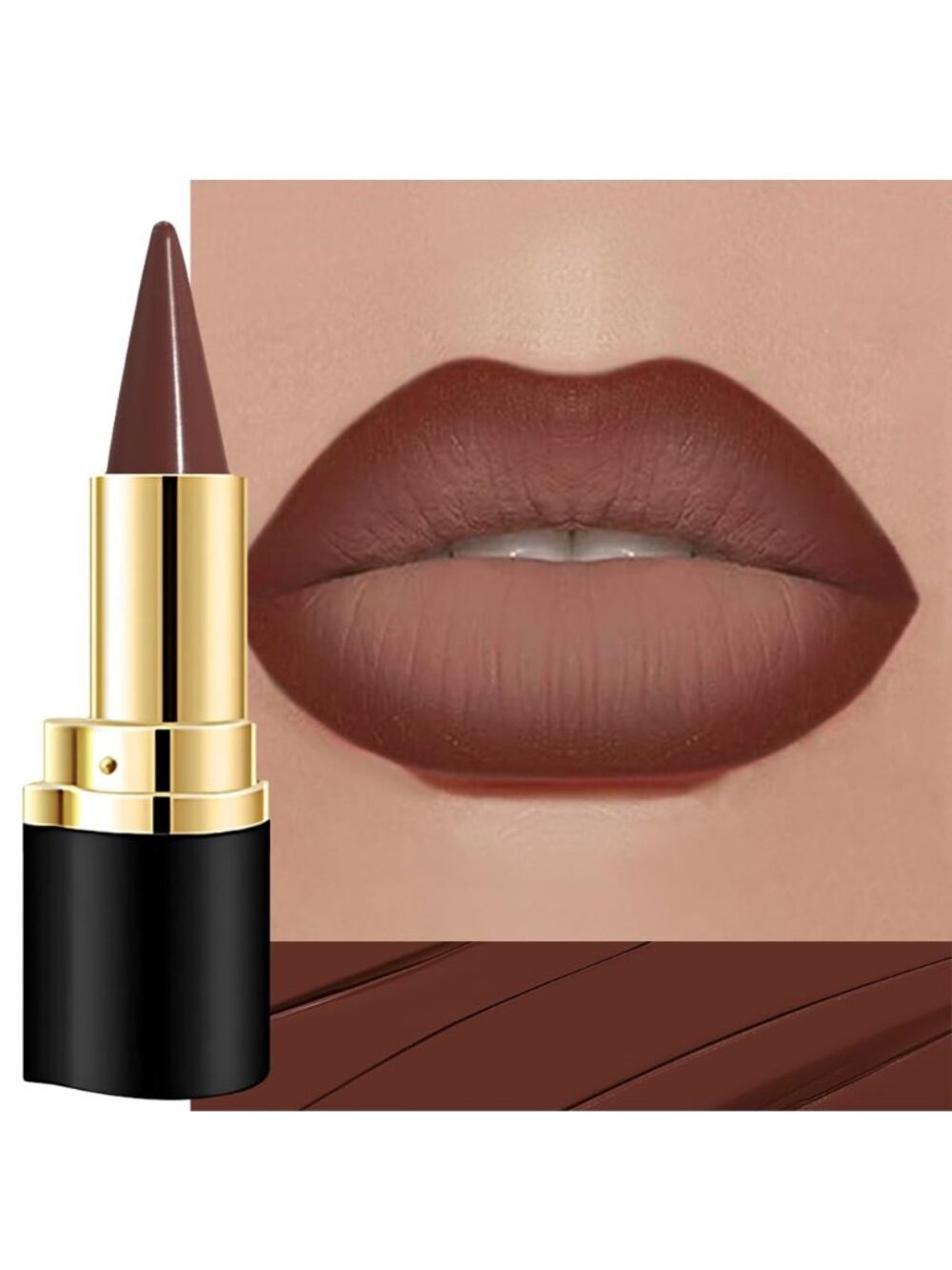 Women 1Pcs-G15# Dark Brown Shimmery Metallic Cone-Tip Glitter Lipstick Lip Liner